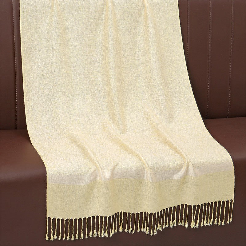 Yellow Cashmere Feel Paisley Shawl Scarf Wrap Large Soft Pashmina With Tassels