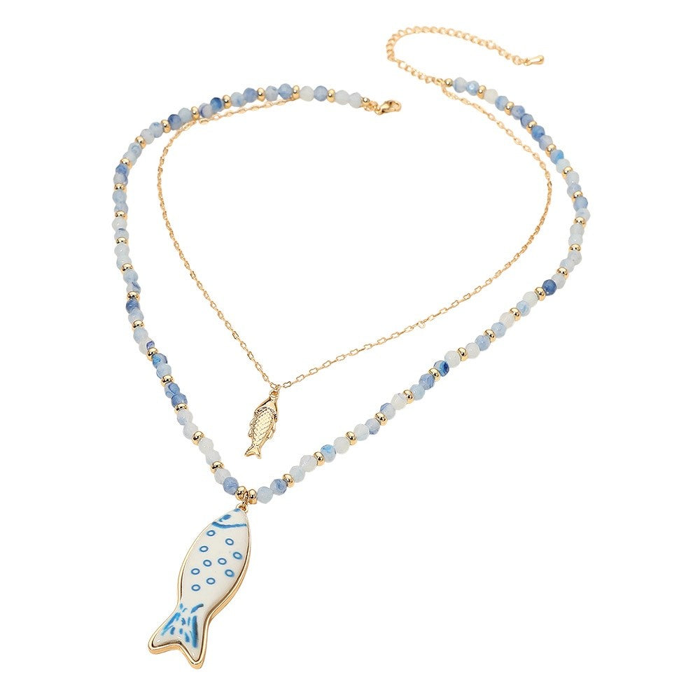 Gold Multi Layered Turquoise Bead Coin Pendant Necklace - Boho Statement Jewelry