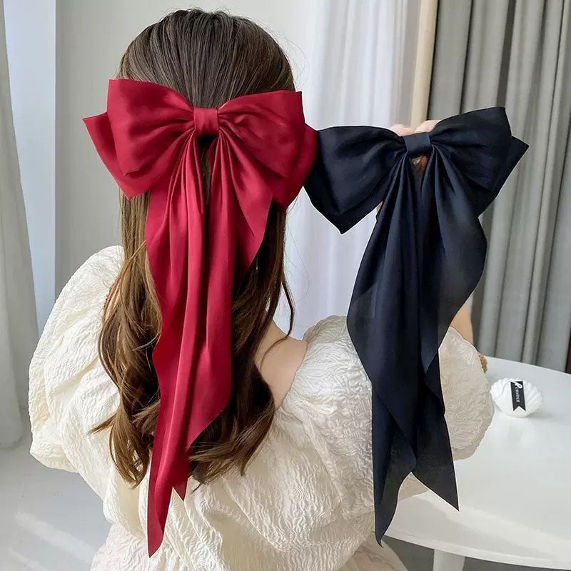 3pcs Large Oversized Hair Bow Set Satin Ribbon French Long Tail Clip Barrettes