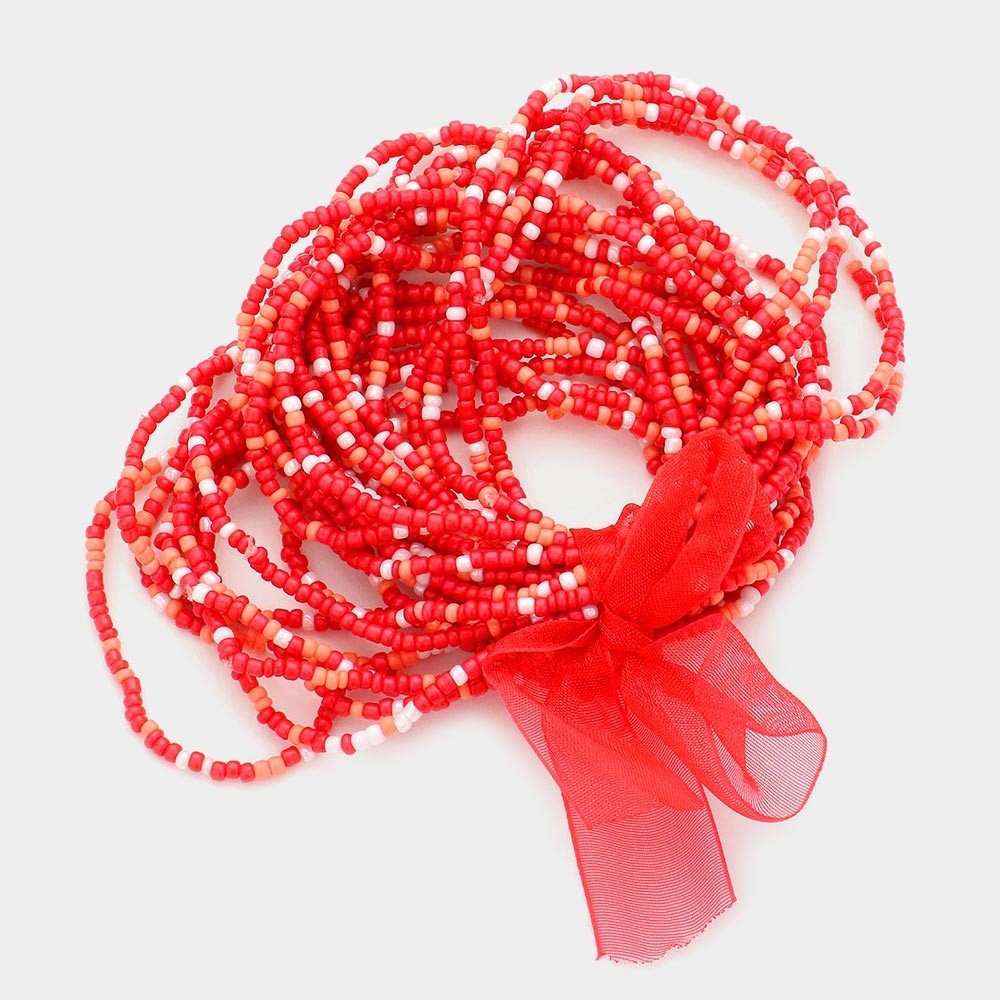 25PCS Red White Seed Beaded Stretch Bracelets Boho Stackable Jewelry for Women