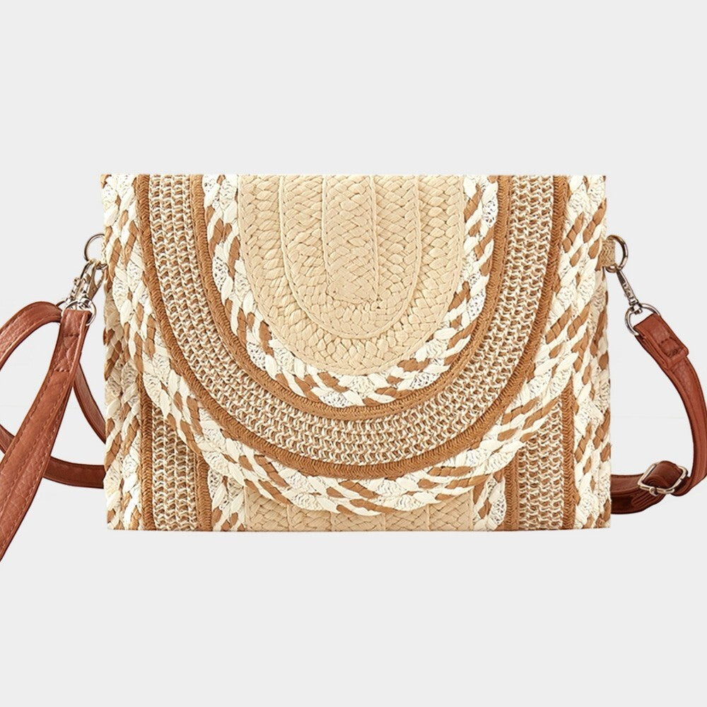 Multi Pattern Straw Clutch Crossbody Bag Boho Woven Handbag with Shoulder Strap