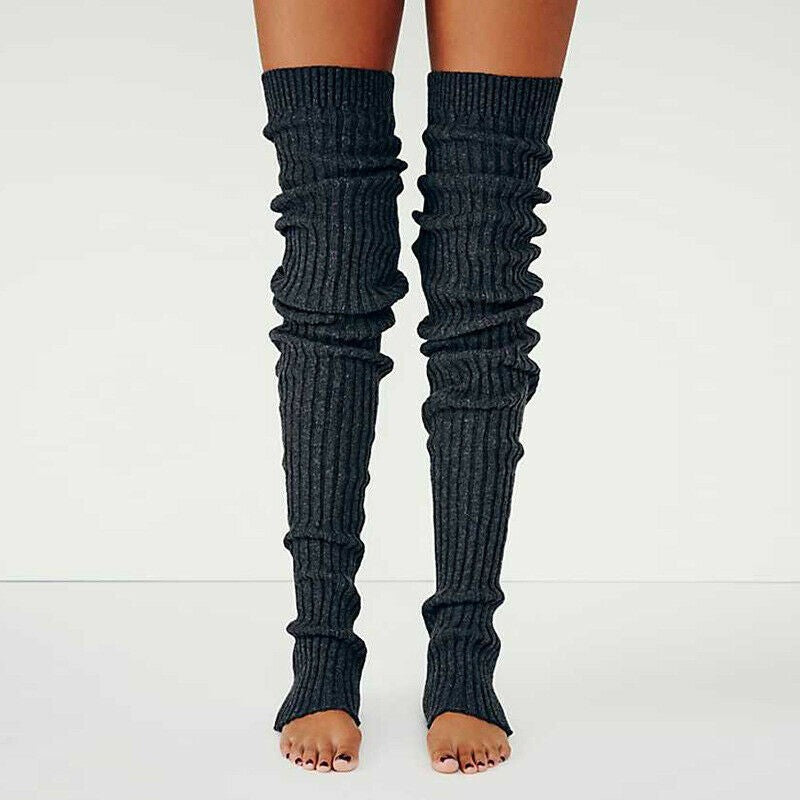 2PK Black Brown Thigh High Leg Warmers Ribbed Knit Over The Knee Slouchy Set