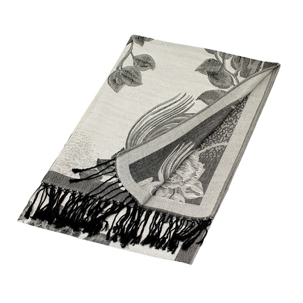 Gray Pashmina Scarf Shawl Wrap Colorful Flower Printed Floral Pattern Scarf