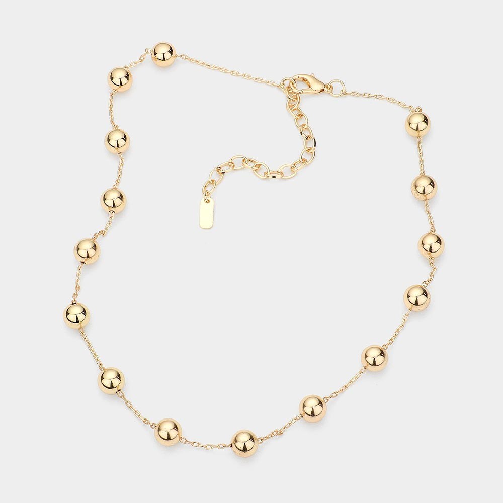 Gold Ball Bead Station Necklace Simple Chain Choker Women’s Fashion Jewelry Gift