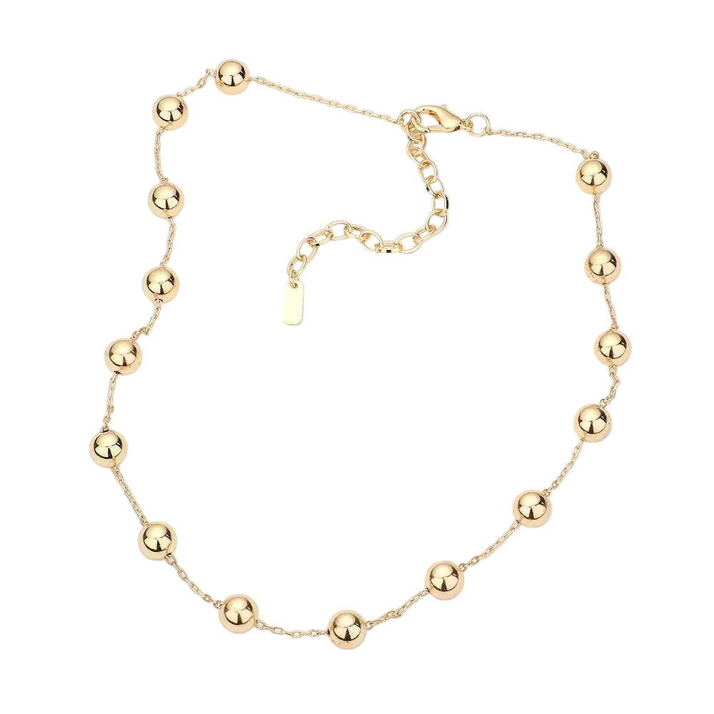 Gold Ball Bead Station Necklace Simple Chain Choker Women’s Fashion Jewelry Gift