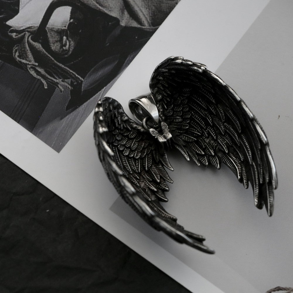Men's Angel Wing Necklace Stainless Steel Guardian Biker Gothic Pendant Gift