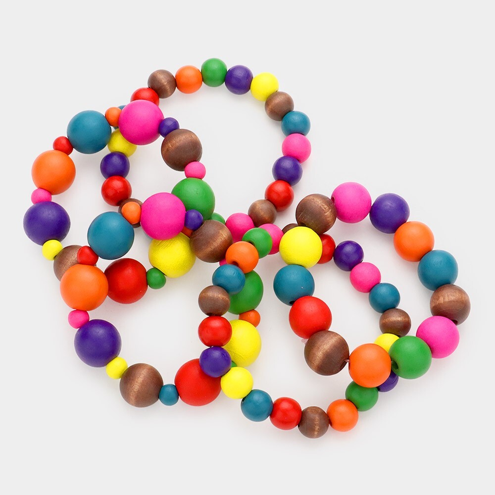 5PCS Colorful Wood Beaded Bracelets Set for Women Boho Layered Jewelry