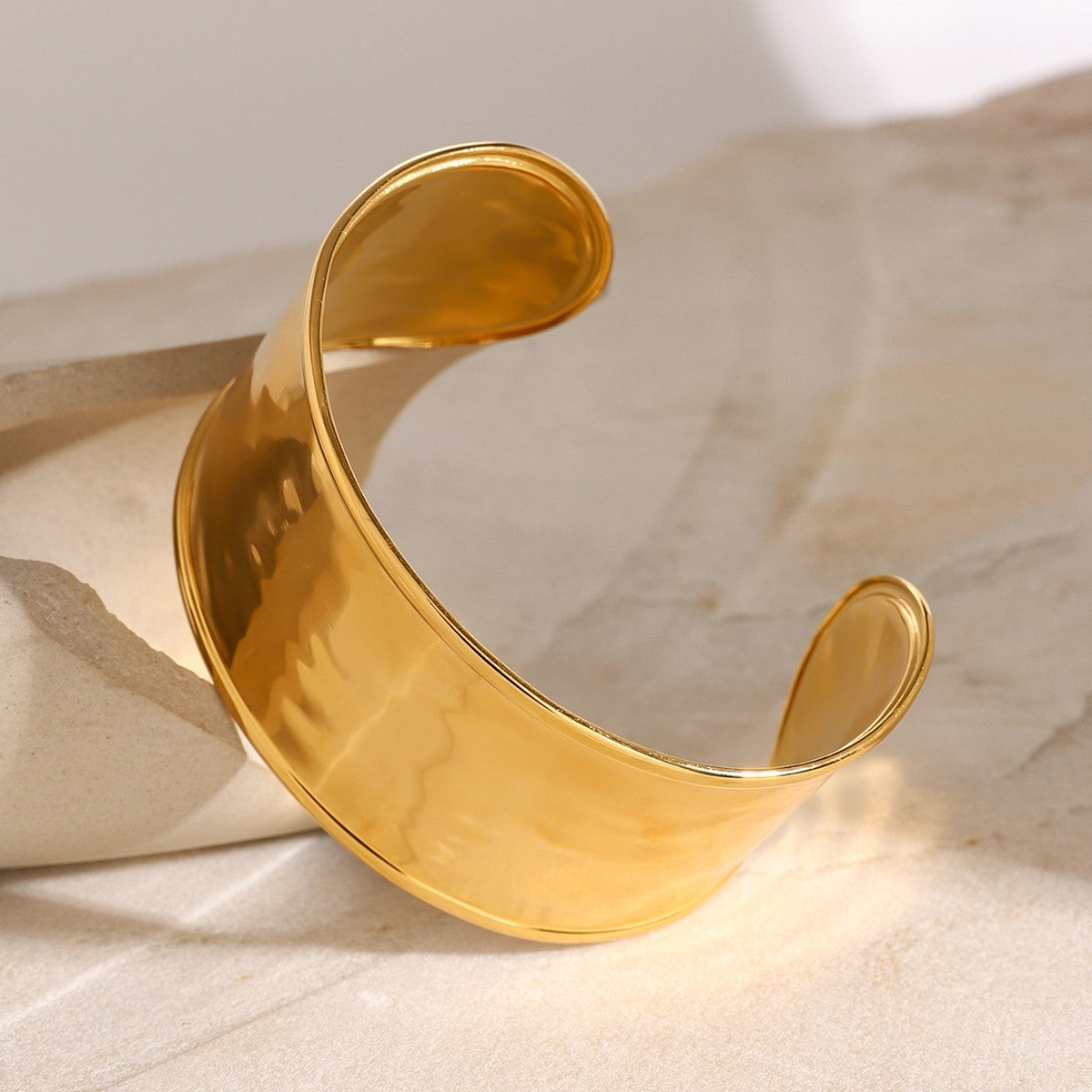 Gold-Tone Stainless Steel Adjustable Cuff Bracelet Waterproof Hypoallergenic