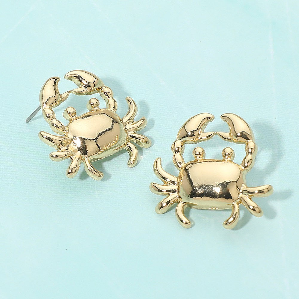 Womens Gold Tone Metal Detailed Sculpted Crab Stud Earrings with Post Back