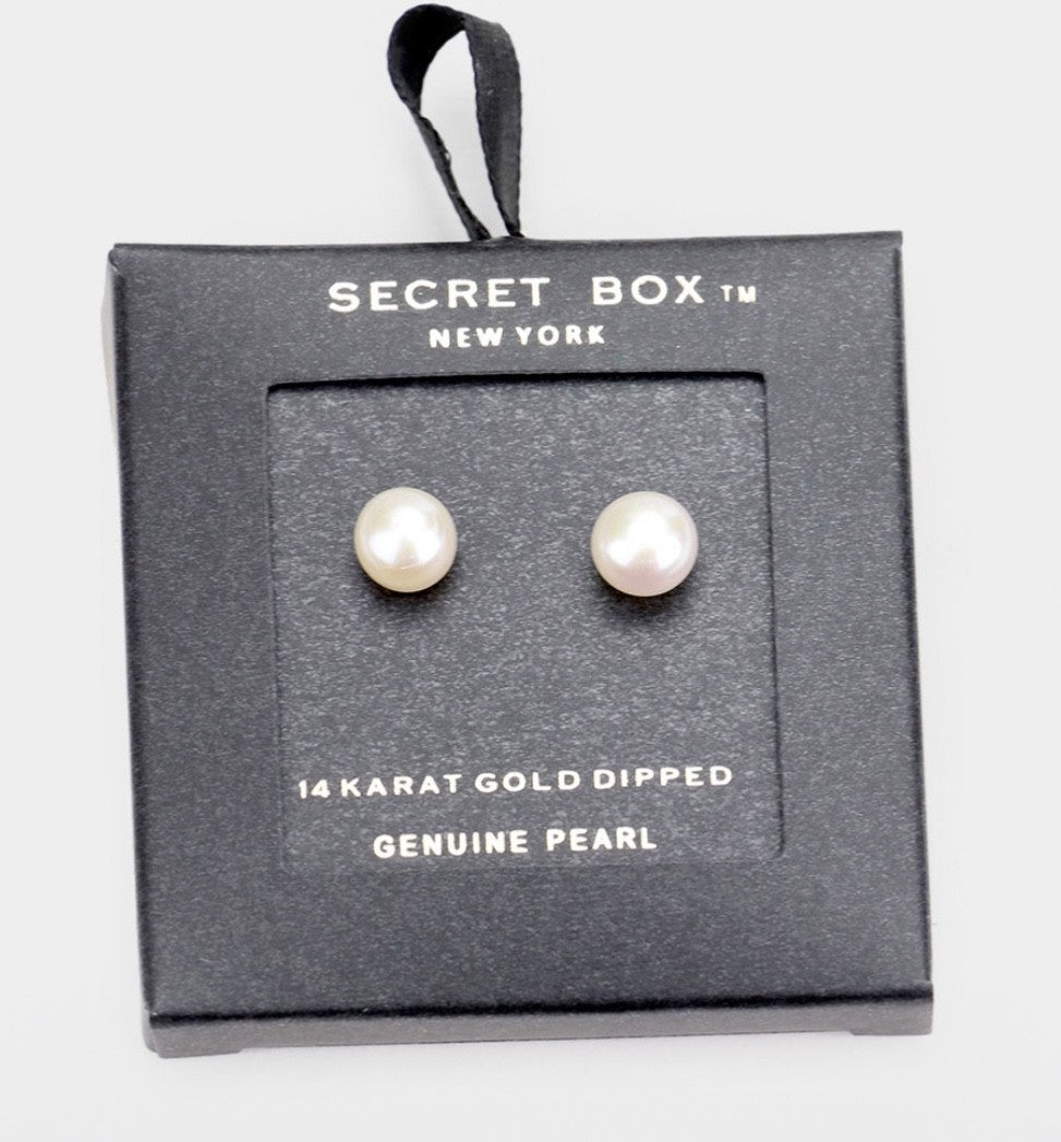 14K Gold Dipped Genuine Pearl Stud Earrings - Hypoallergenic Minimalist Jewelry