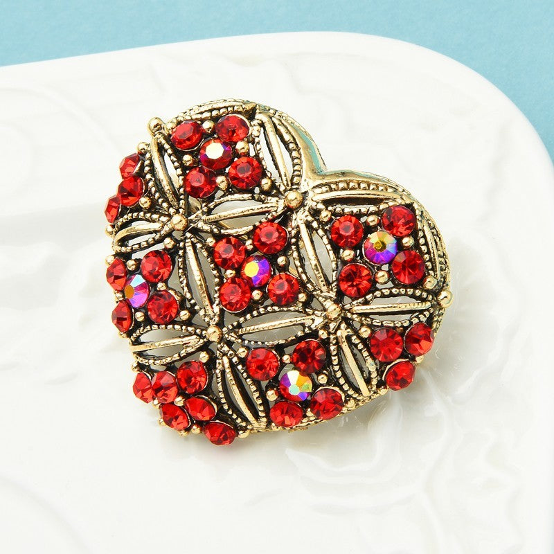 Red Rhinestone Heart Brooch Pin Vintage Style Valentine's Day Gift Romantic