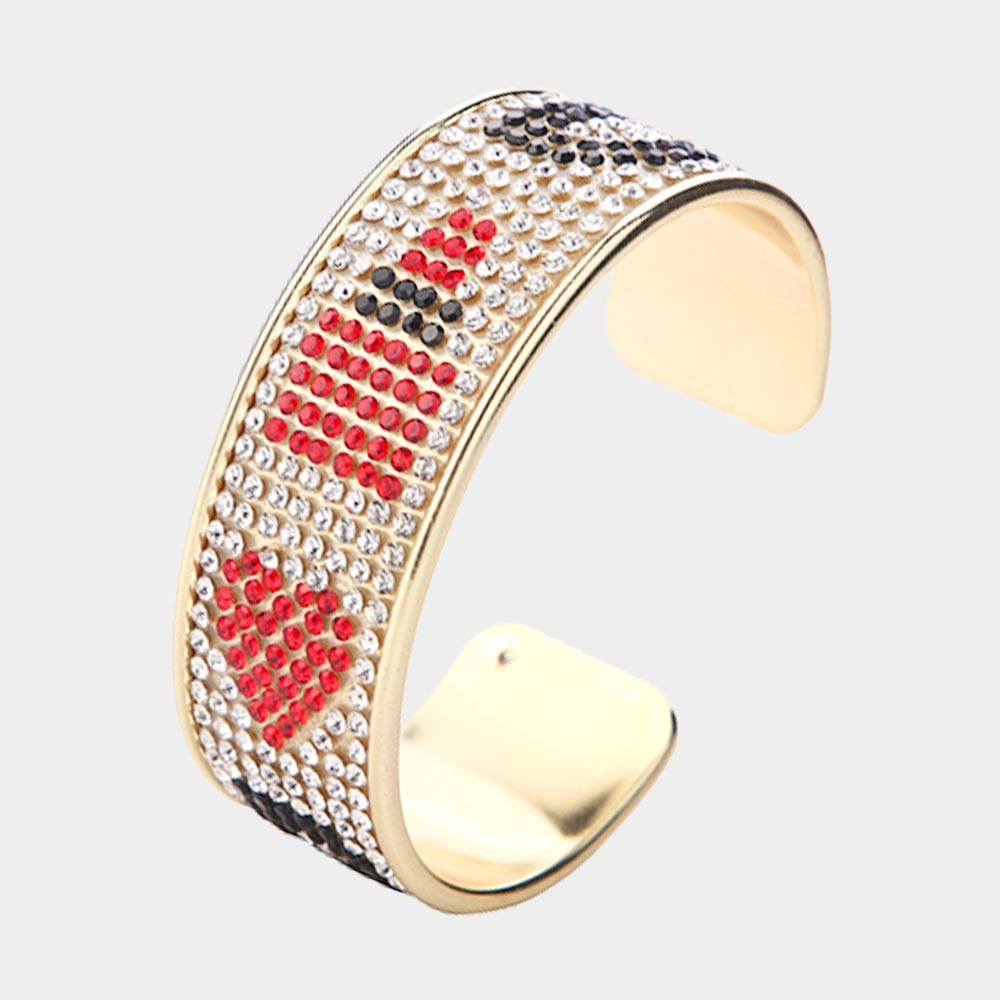 2 Pcs Bling Lipstick Heart Rhinestone Cuff Bracelet Set Gold Tone Jewelry