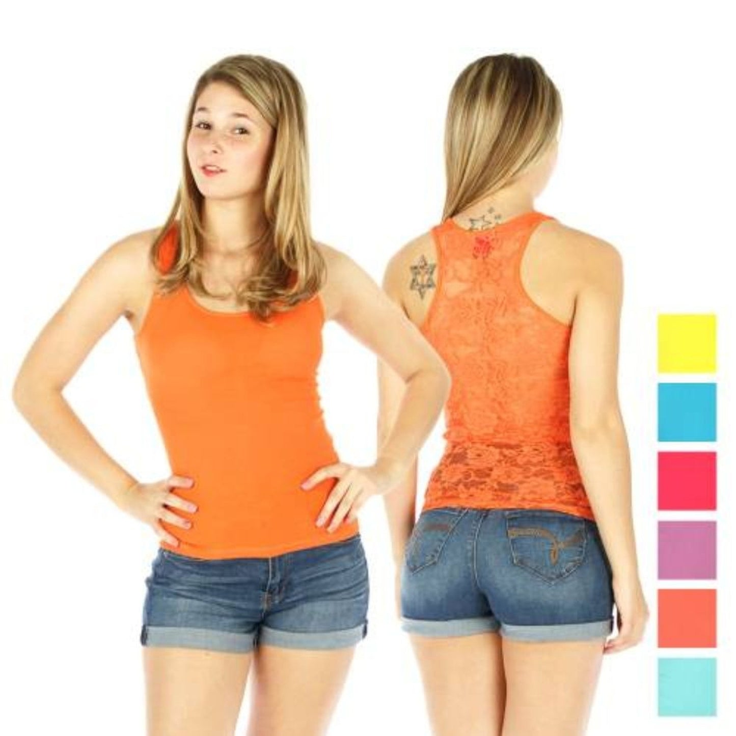 Laced Back Women's Cotton Tank Top X Large Orange Tops for Summer