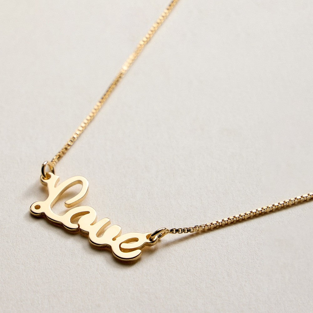 18K Gold Filled Love Script Pendant Necklace Dainty Box Chain Jewelry Gift