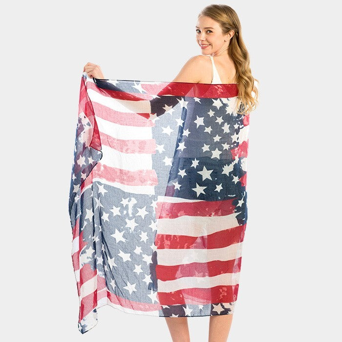 American Flag Oblong Scarf Lightweight Patriotic USA Print Fashion Accessory