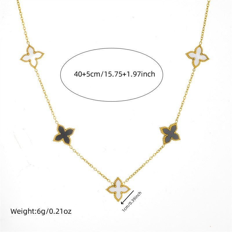 Stainless Steel Black and White Double Sided Flower Pendant Necklace for Women