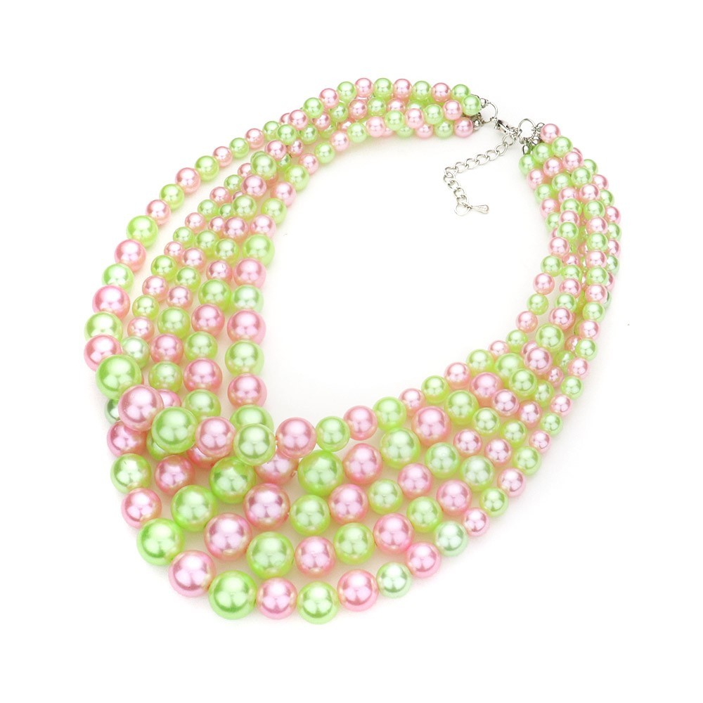 Faux Pearl Multi Strand Bib Necklace Layered Statement Jewelry for Women