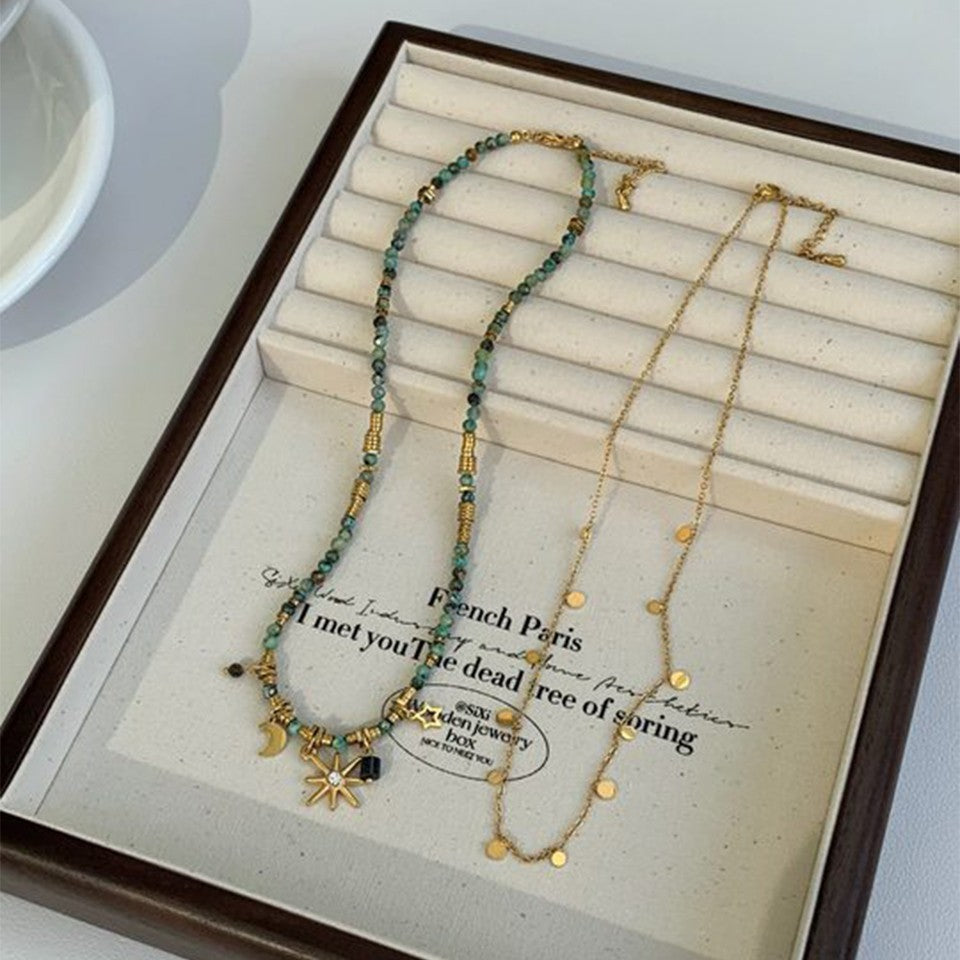 2PCS Gold Celestial Beaded Layered Necklace Set Star Moon Choker Charm Gift