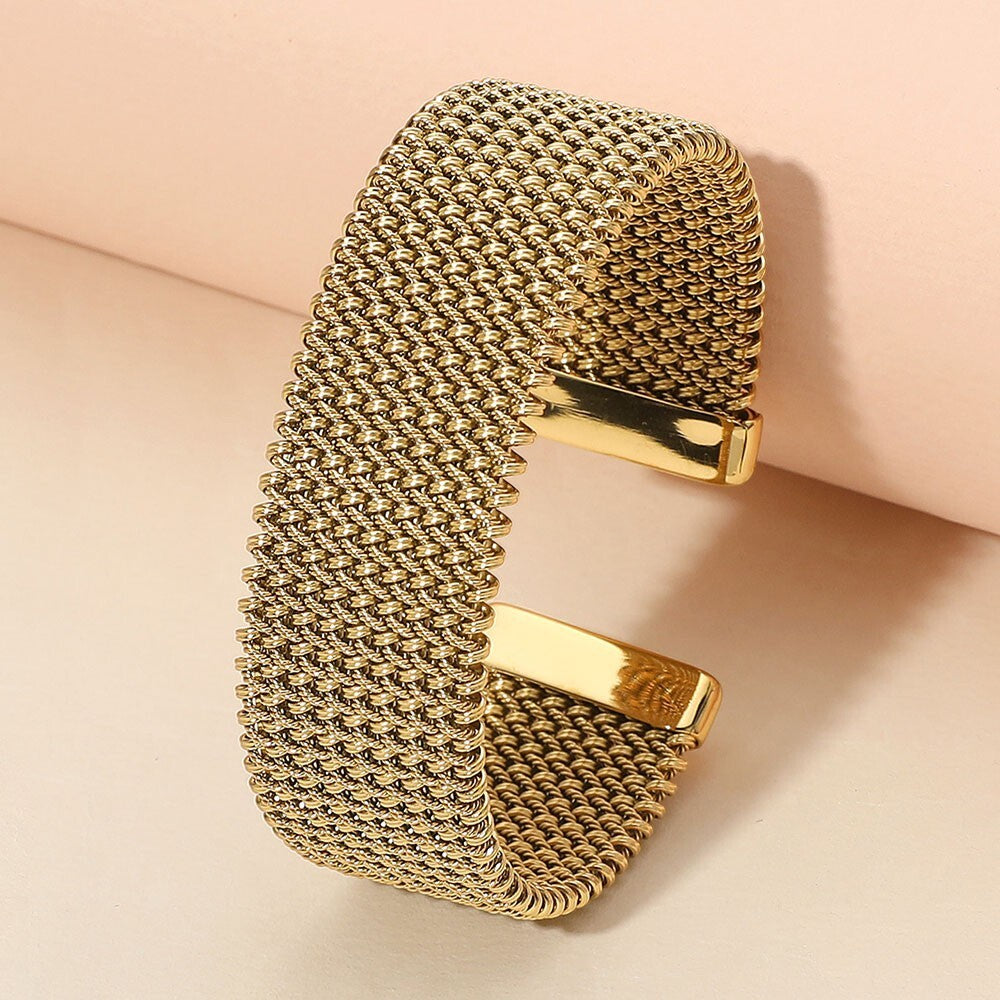 Stainless Steel Mesh Cuff Bracelet Adjustable Open Bangle for Men Women Gift