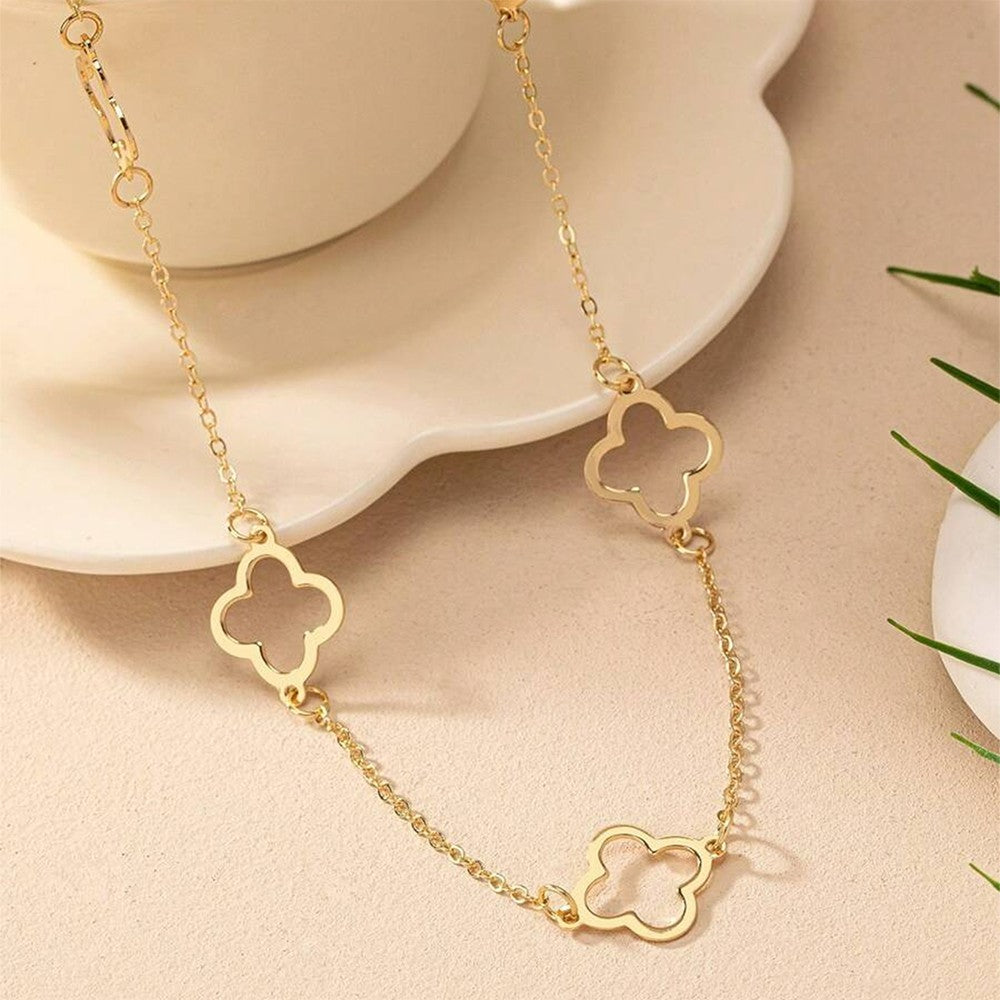 Gold Clover Long Pendant Necklace Women Fashion Chain Statement Jewelry Gift