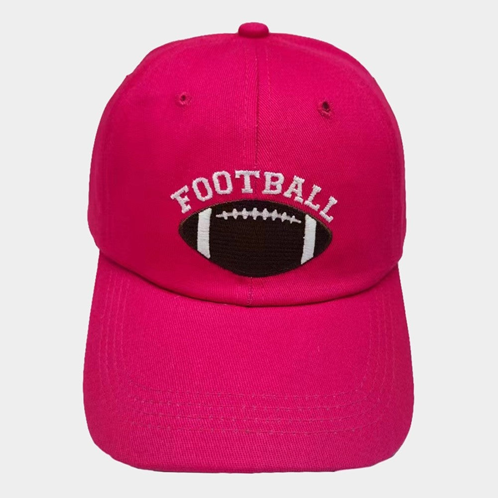 Hot Pink Football Embroidered Baseball Cap Adjustable Gameday Sporty Dad Hat