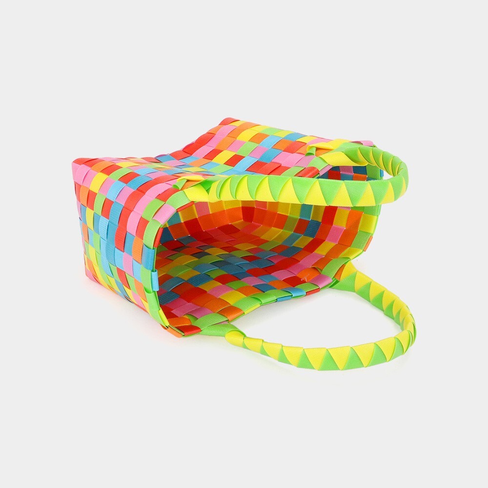 Mini Basket Weave Micro Tote Bag Multicolor Woven Top Handle Purse