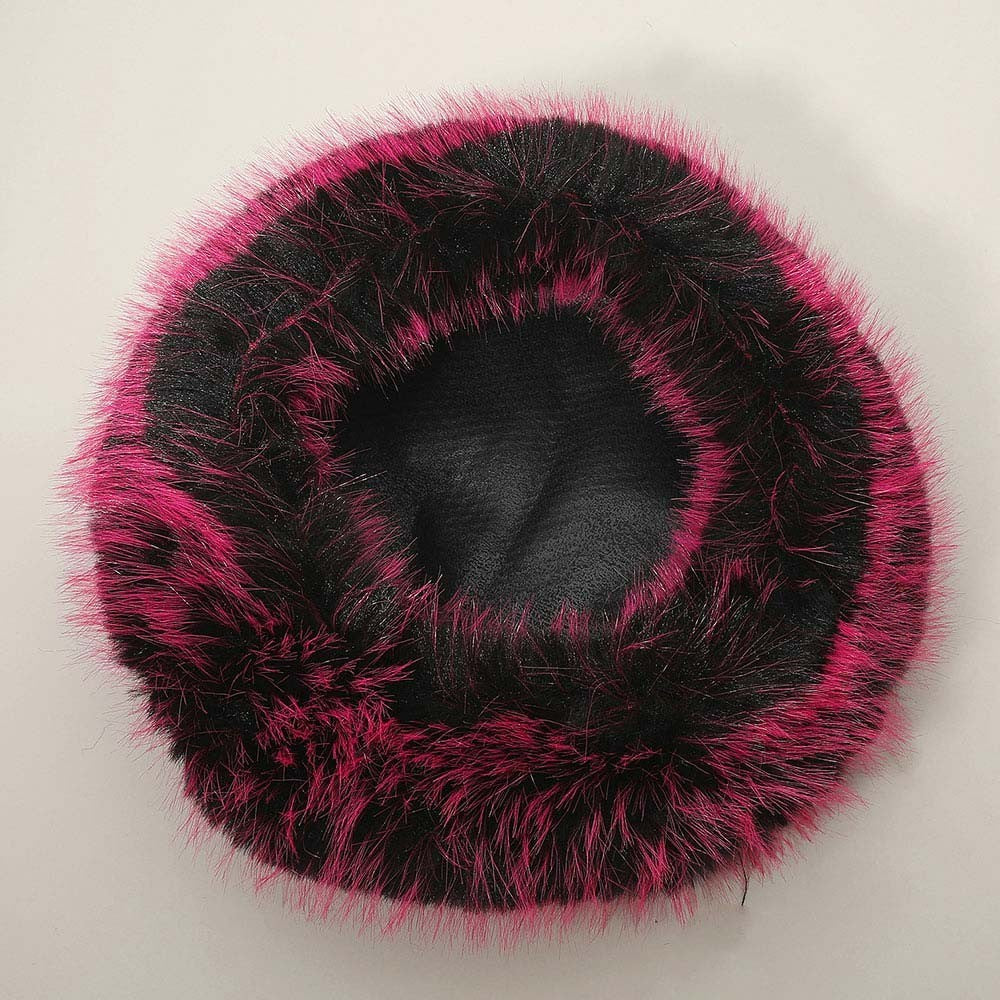 One Size Faux Fur Warm Winter Plush Thickened Beret Hat for Women Orange & Black
