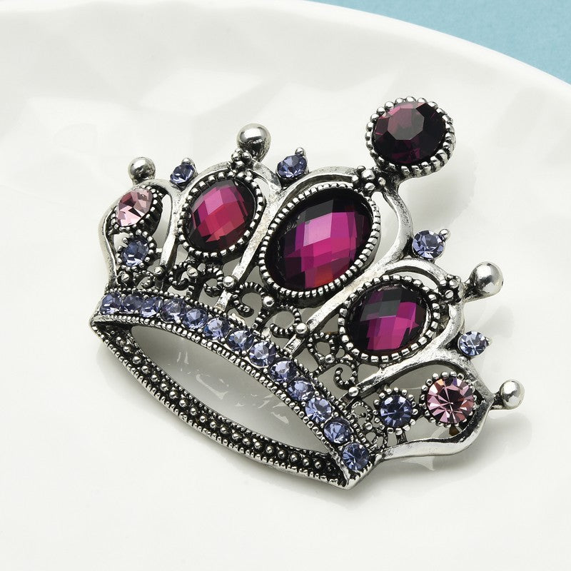 Crown Brooch Pin Rhinestone Queen Vintage-Inspired Jewelry for Women Men Pins