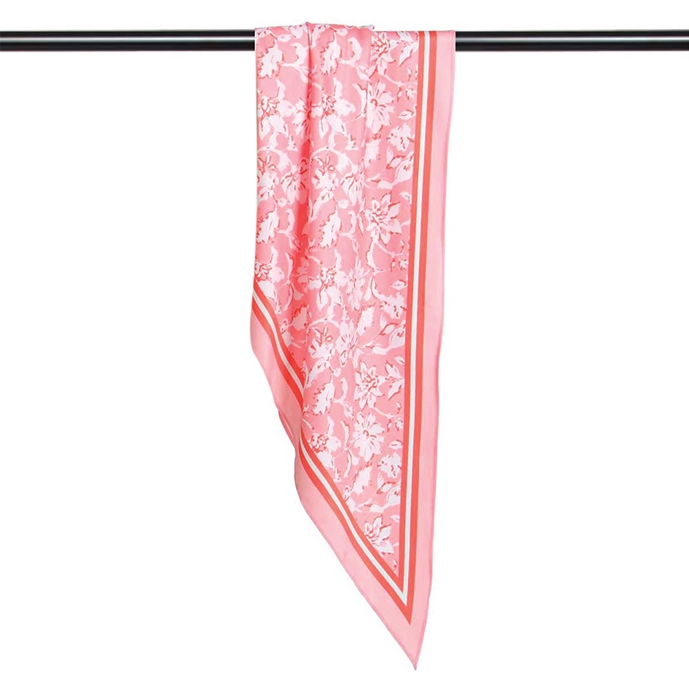 Pink Floral Print Satin Square Scarf - Elegant Silk-Like Headband Neck Wrap