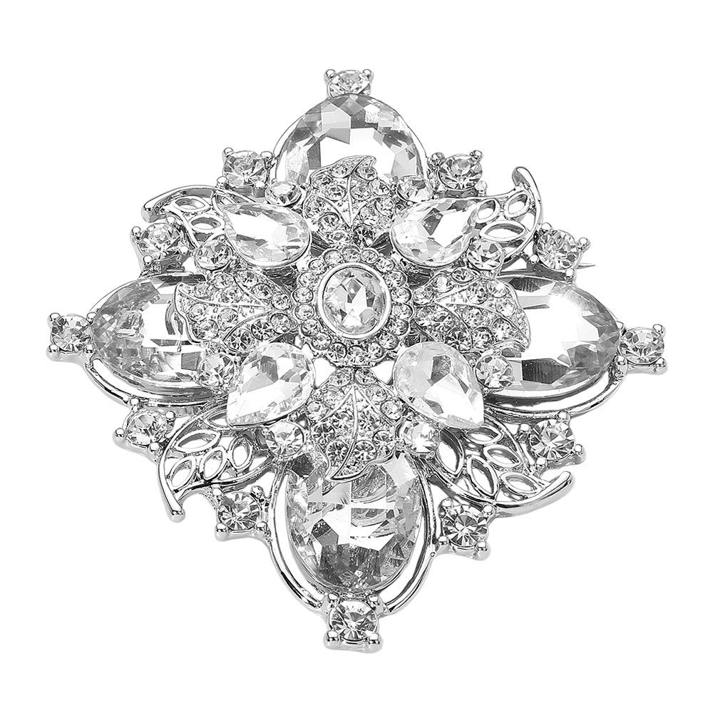 2pcs Vintage Floral Crystal Rhinestone Brooch Pin Set Pink and Silver Jewelry