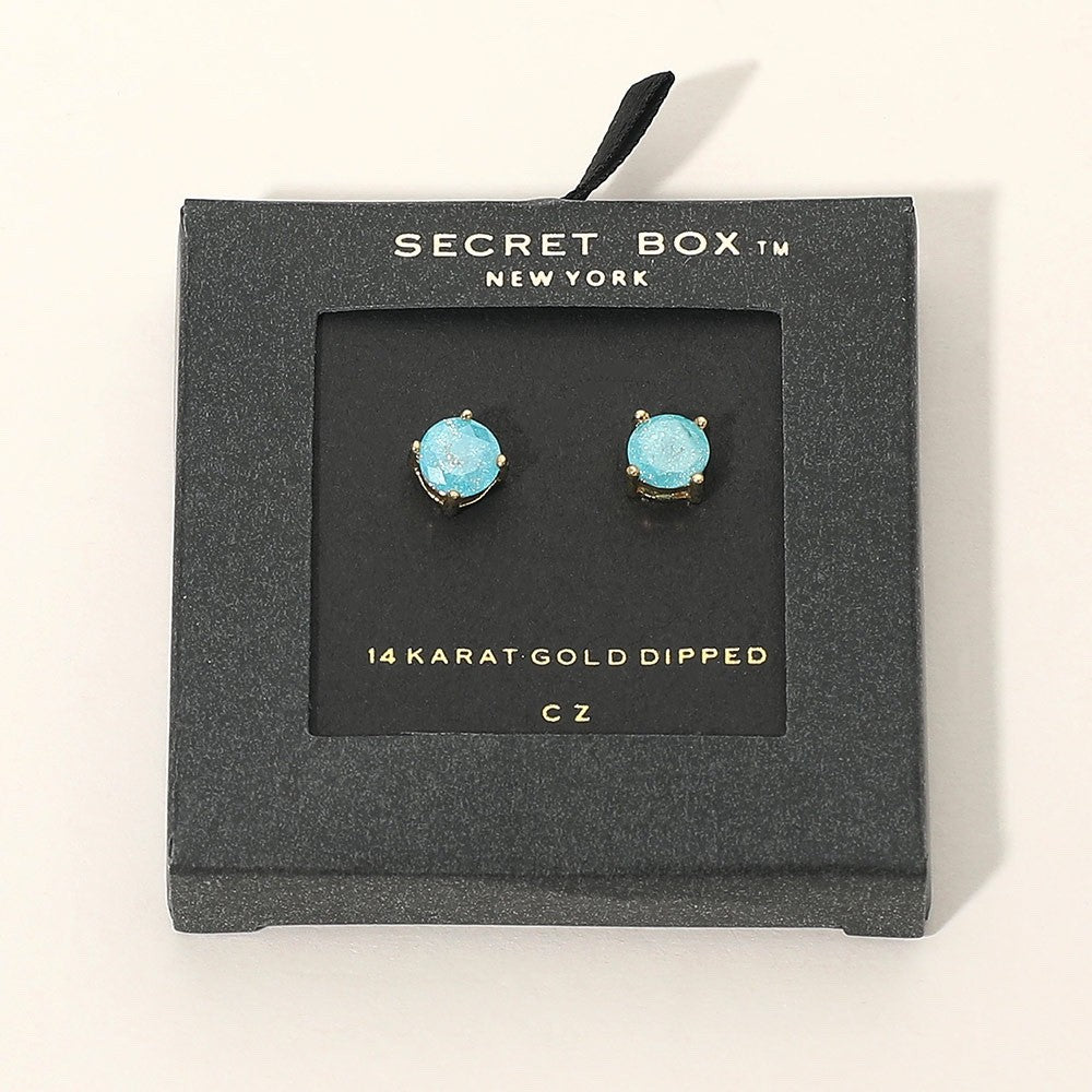 Chic Gold Bright Blue Crystal Square Stud Earrings Dainty Minimalist Jewelry Gif