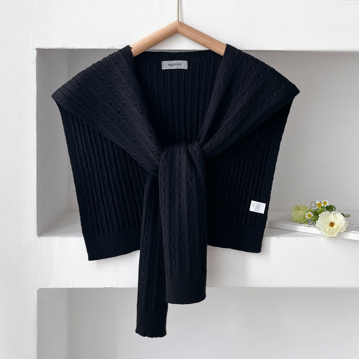 2pcs Cable Knit Sweater Scarf Shawl Wrap Faux Sleeve Shoulder Cape Set
