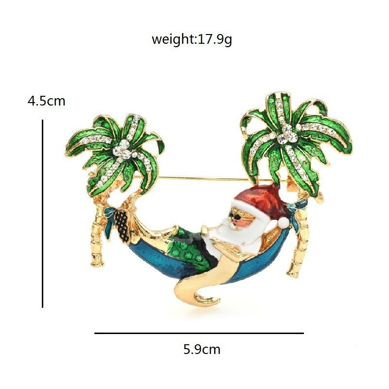 Tropical Santa in Hammock Brooch Pin Christmas Beach Vacation Rhinestone Enamel