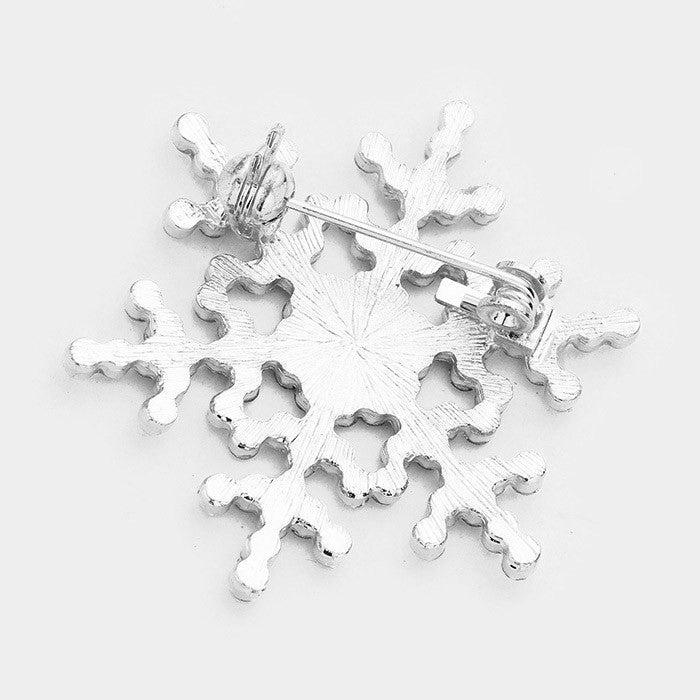 Elegant Silver Rhinestone Snowflake Brooch Pin Winter Christmas Jewelry Gift