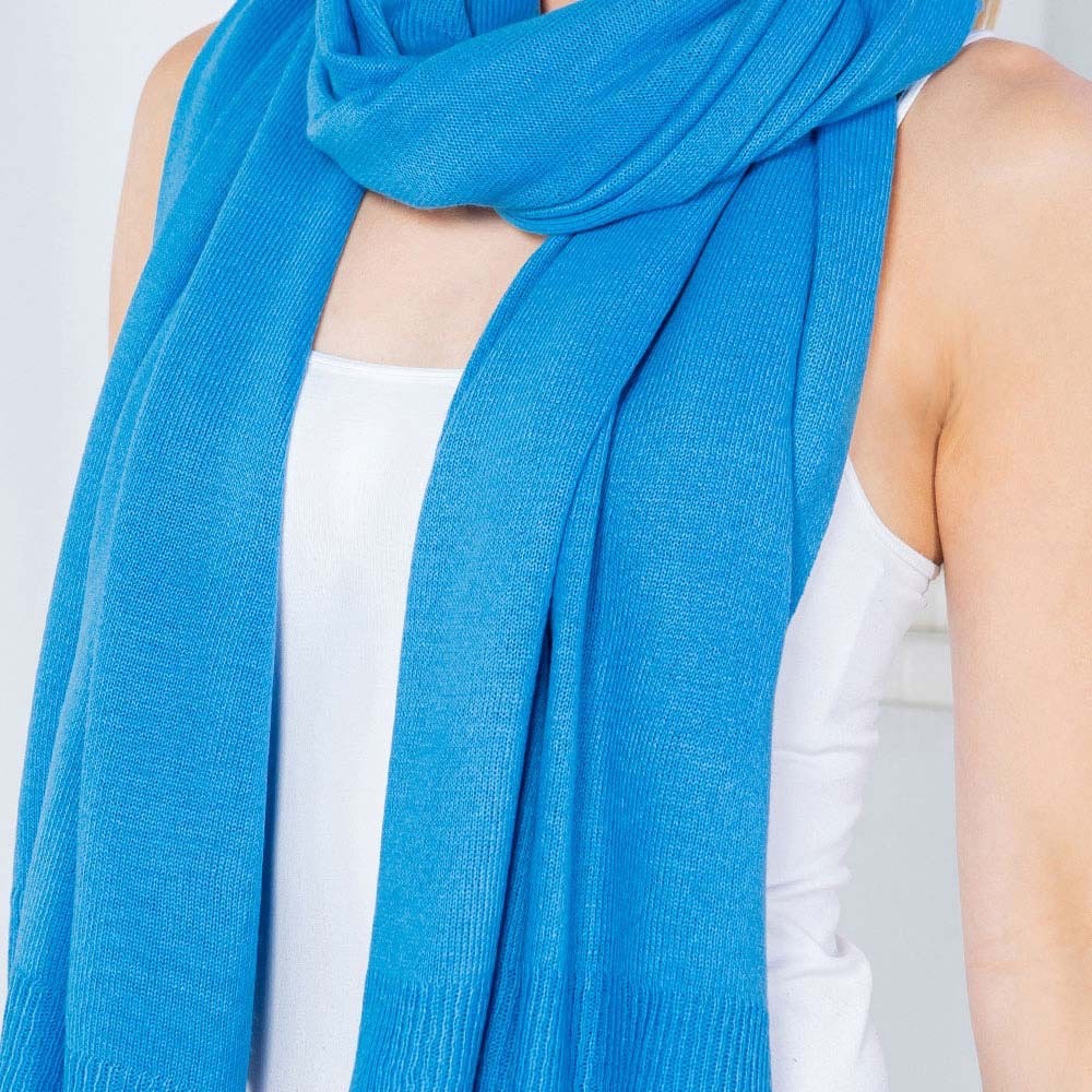 Cerulean Blue Lightweight Ribbed Knit Oversized Wrap Scarf Pashmina Shawl for Wo