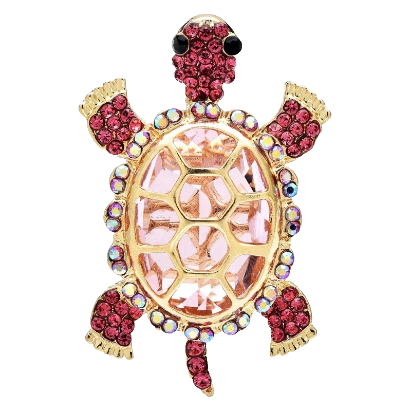 2pcs Sparkling Rhinestone Sea Turtle Brooches Pink Green Crystal Tortoise Pins