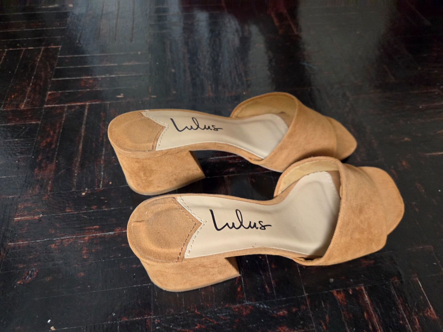 Kateyy Camel Suede Block Heel Sandals Women’s Size 6.5 Comfortable Chic Shoe