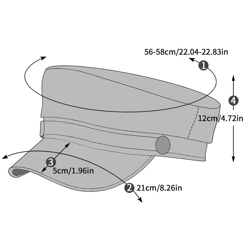 Black Faux Leather Newsboy Cap Women Baker Boy Captain Hat Sailor Peaked Visor