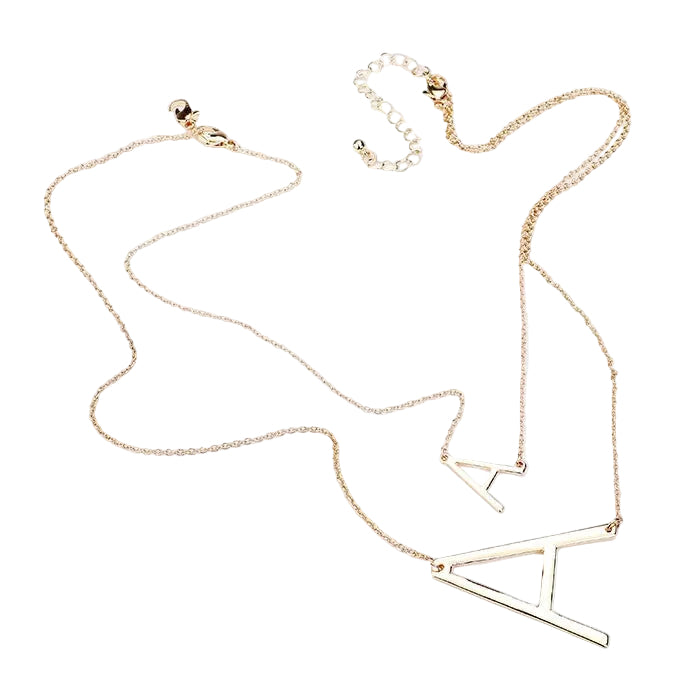 2-Row Layered Monogram Chain Necklace Letter A Pendant Detachable Jewelry