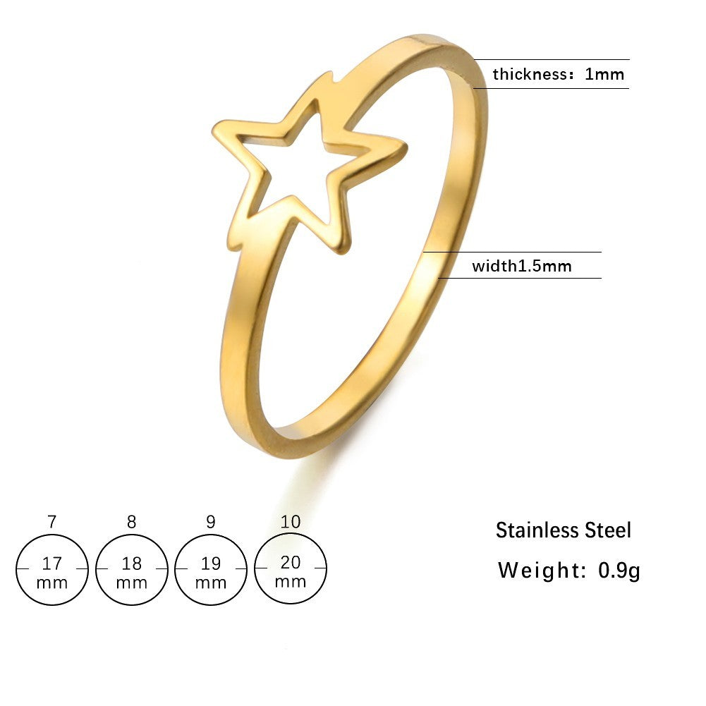 2pc Star Ring Set: Gold & Silver Tone Stainless Steel Rings Cutout Size 7