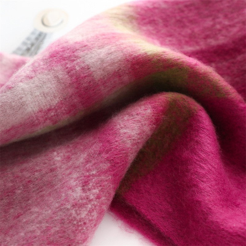 Plaid Checkered Scarf Womens Winter Warm Burgundy Gray Fringe Wrap for Women Men