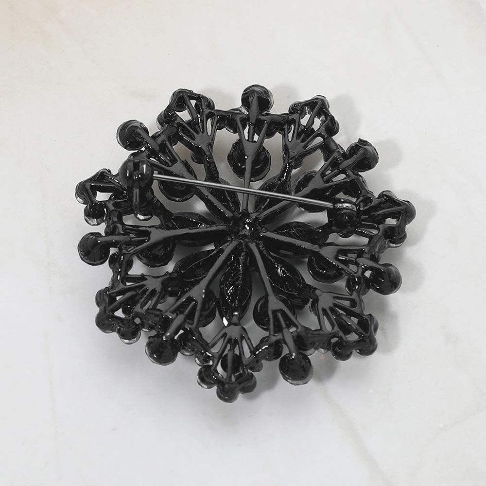 2pcs Vintage Crystal Flower Star Brooches Green Emerald & Jet Black