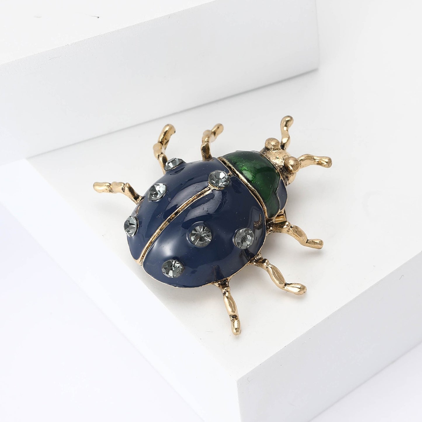 2pcs Red and Blue Enamel Ladybug Brooch Set Gold Tone Beetle Pin Charm Jewelry