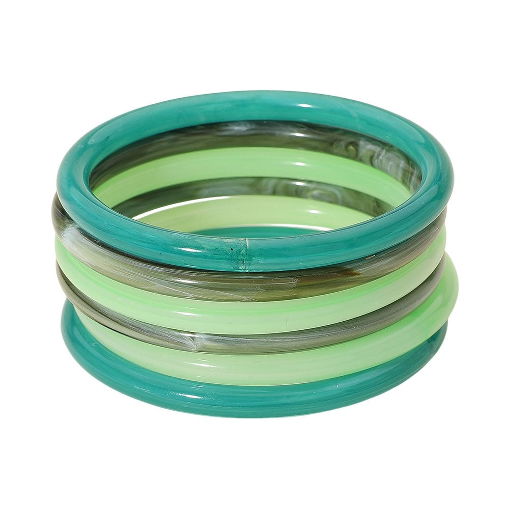 6pc Green Resin Bangle Bracelet Set Marble Swirl Stackable Jewelry Accessory
