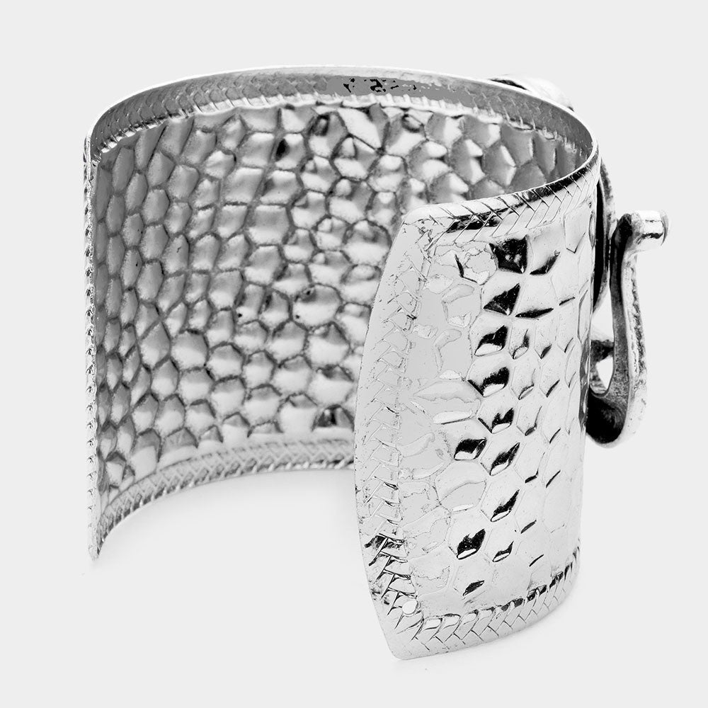 Stone Embellished Elephant Cuff Bracelet for Women Antique Silver Finish