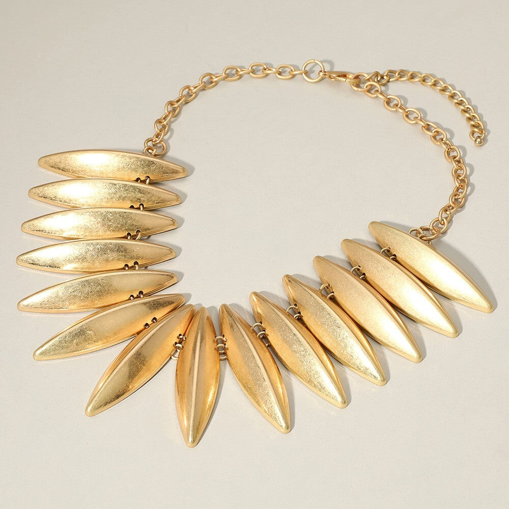 Bold Brushed Metal Spike Link Statement Necklace for Women Punk Chic Style