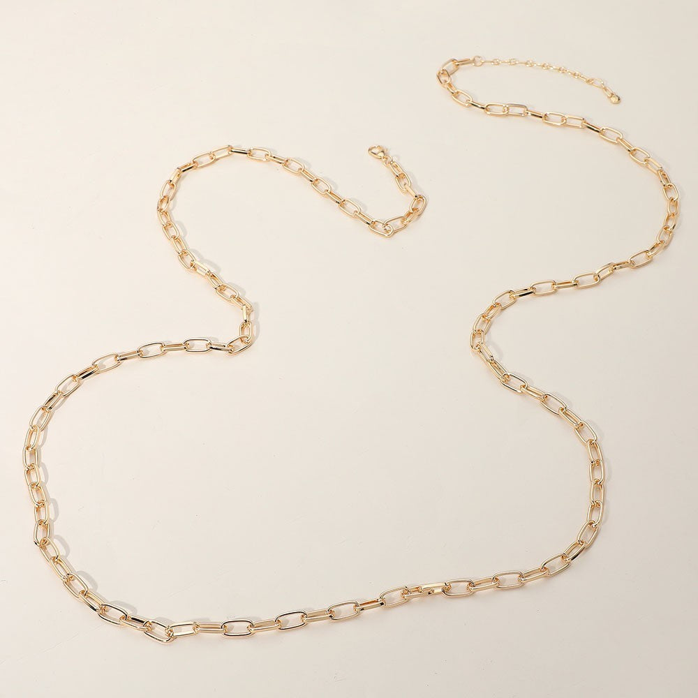 Metal Paperclip Chain Long Necklace Gold Tone Layering Statement Jewelry