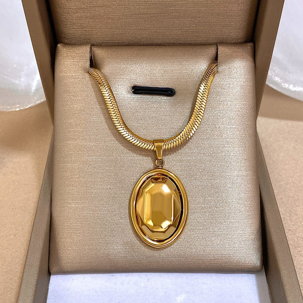 Chunky Geometric Oval Pendant Necklace for Women | Gold or Silver Stainless Stee