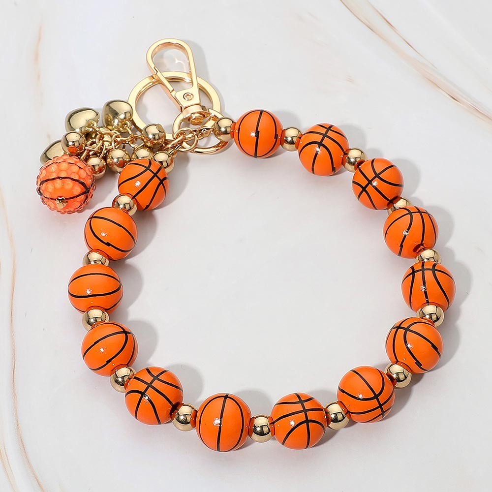 2PCS Basketball Beaded Wristlet Keychain Silicone Ball Charm Sports Team Gift