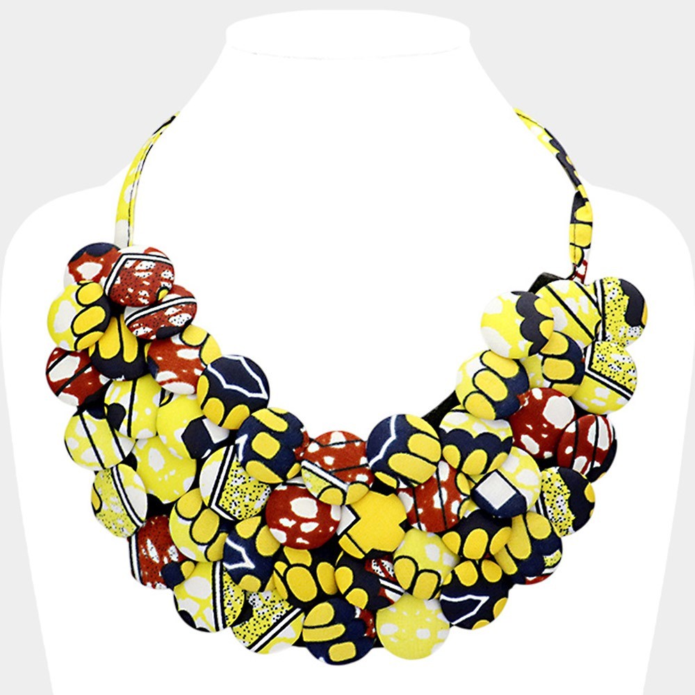 African Print Fabric Button Statement Necklace Ankara Kente Style Multicolor
